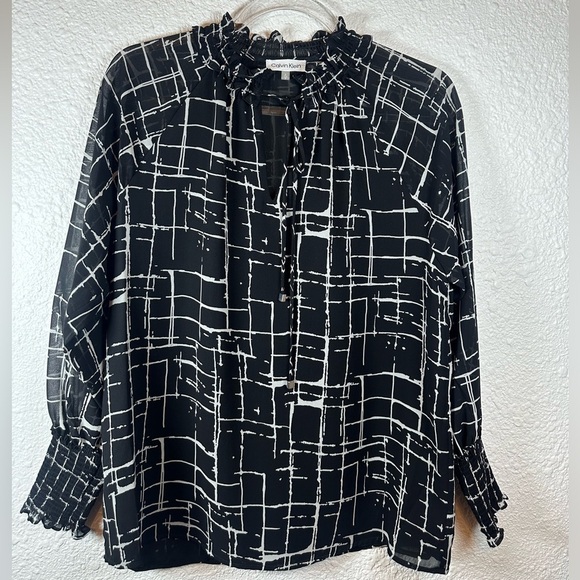 Calvin Klein Women's Printed Chiffon Peasant Blouse- Size Small - Picture 2 of 7